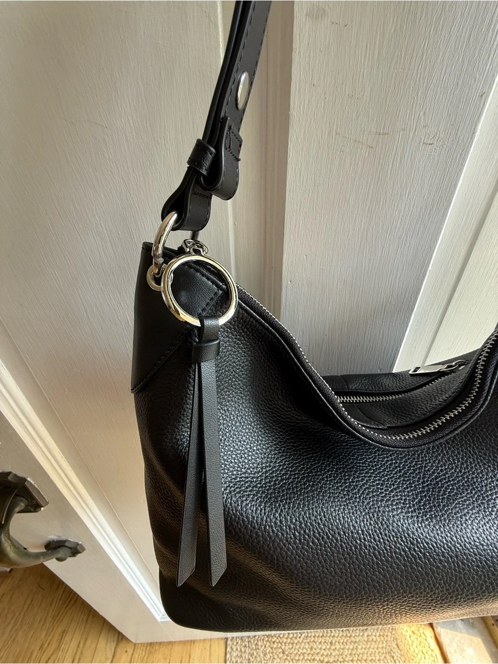 Classic Black Pebbled Leather Shoulder Bag
